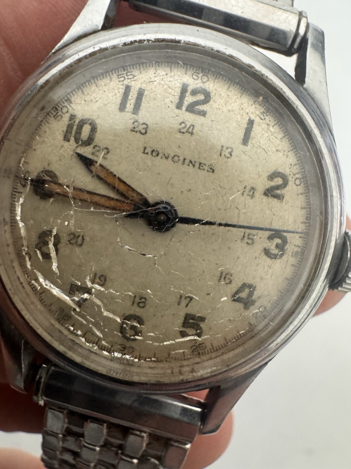 Vintage 1945 Longines WWII Military watch 24 hour dial Caliber 10L 33mm