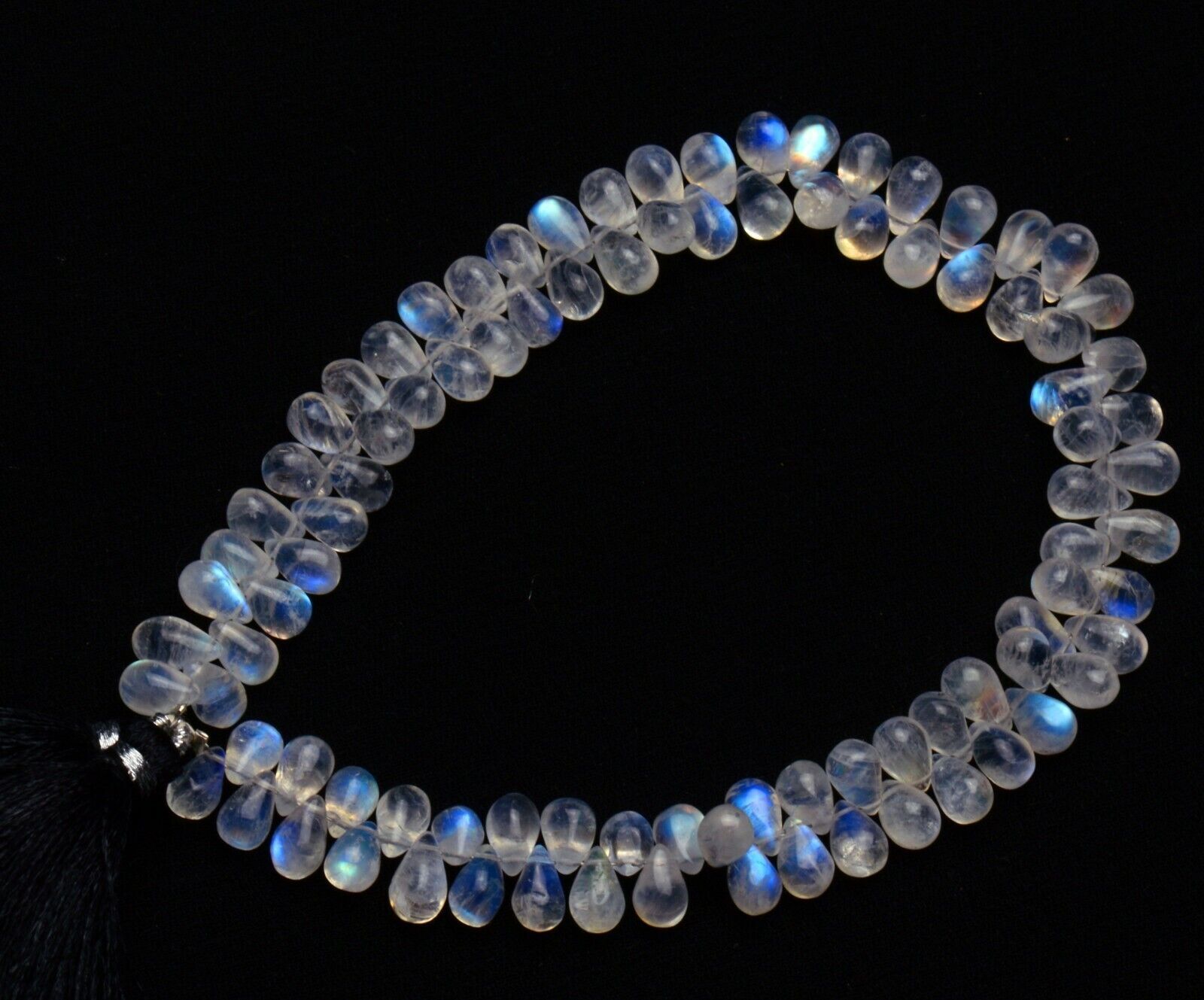 Natural Gem Rainbow Moonstone Smooth 8x5mm Approx Size Teardrop Shape Beads 10″