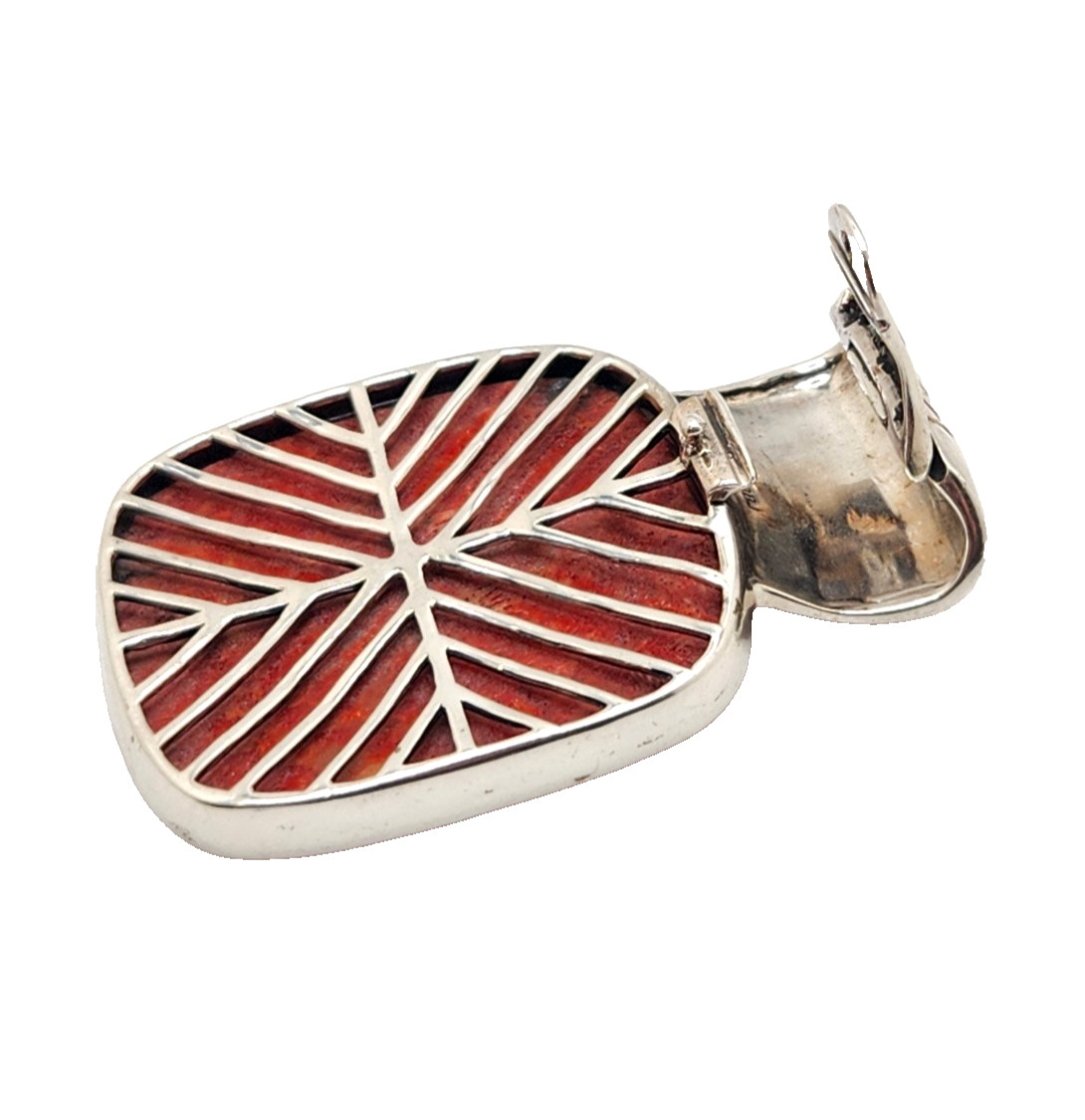 Sterling Silver BBJ Reconstituted Red Coral Large Rectangular Cabochon Pendant