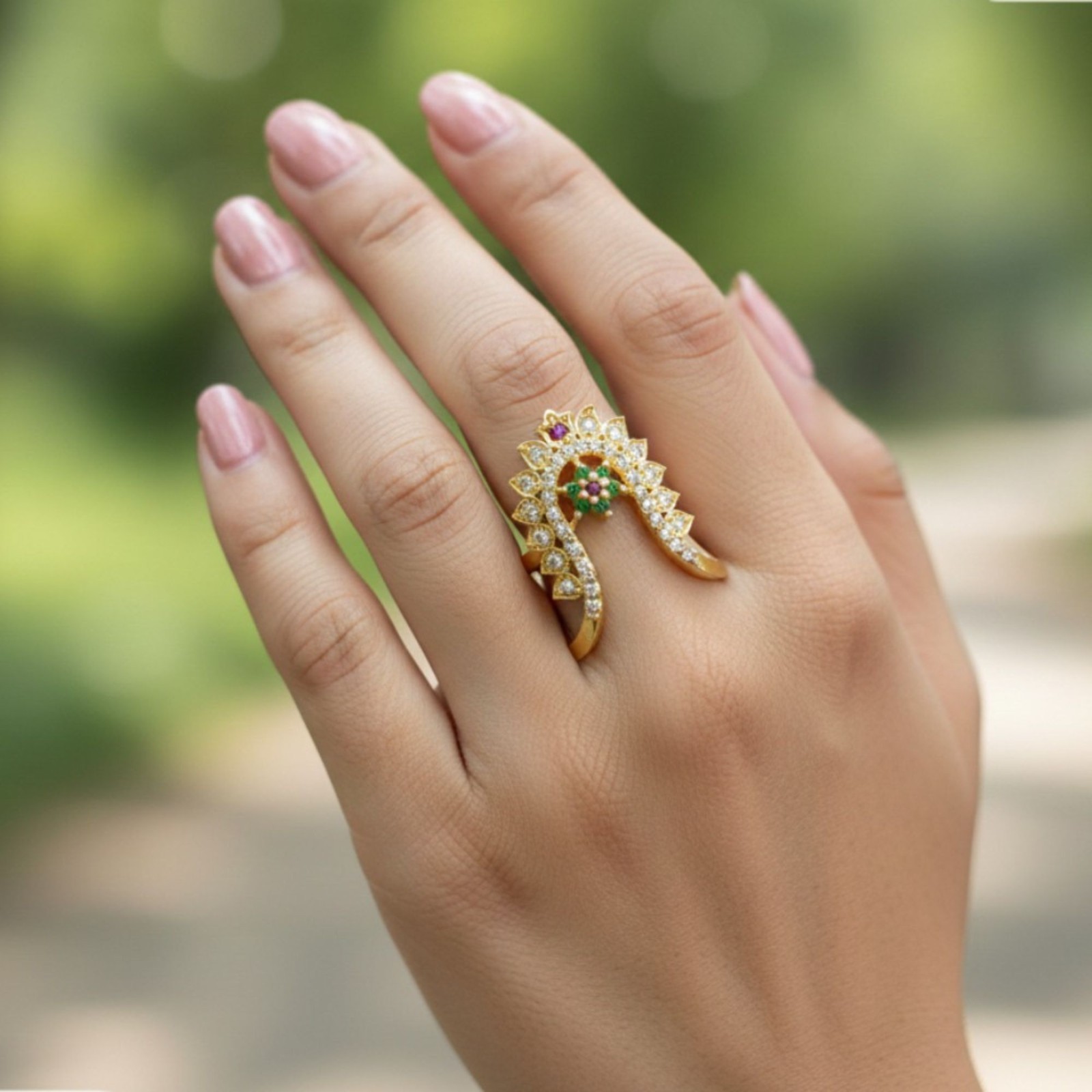 Gold Plated V-Shape Mangalyam Ring: South Indian CZ Wedding Band