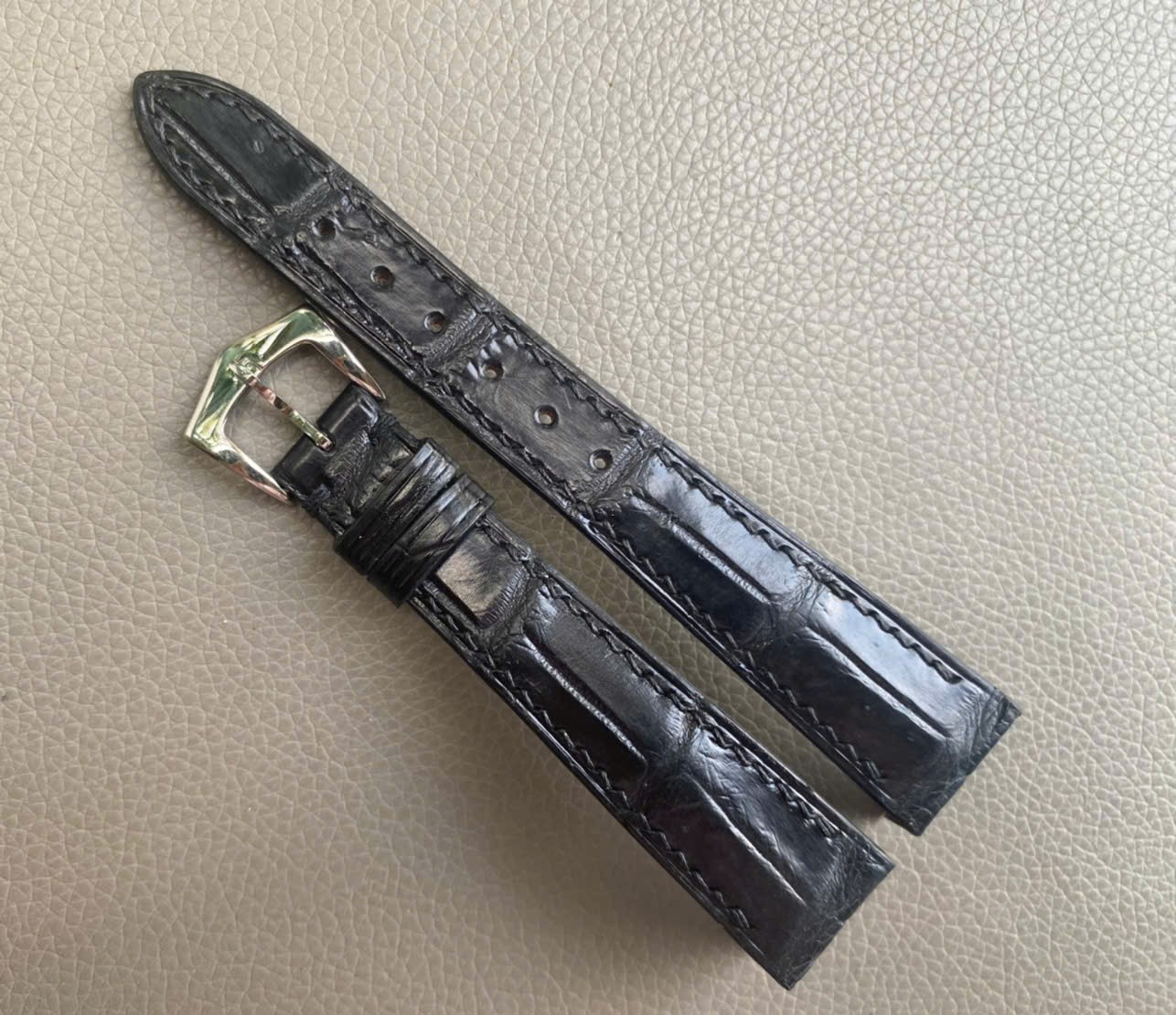 Custom Open Ended black Genuine Leather Watch Strap size12 13 14 15 16 17 18..26