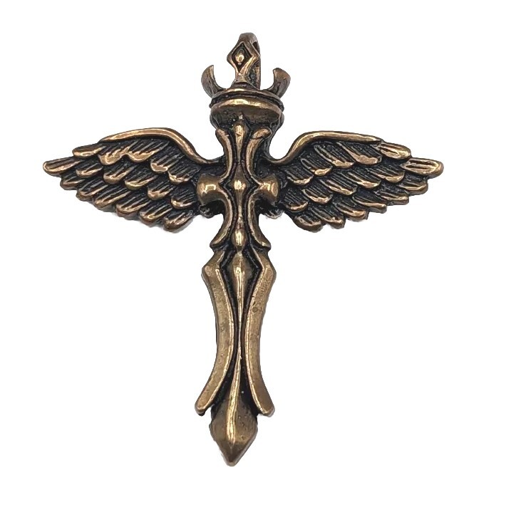 Bronze Tone Eagle Angel Wing Winged Crown Cross Sword Biker Religious Pendant