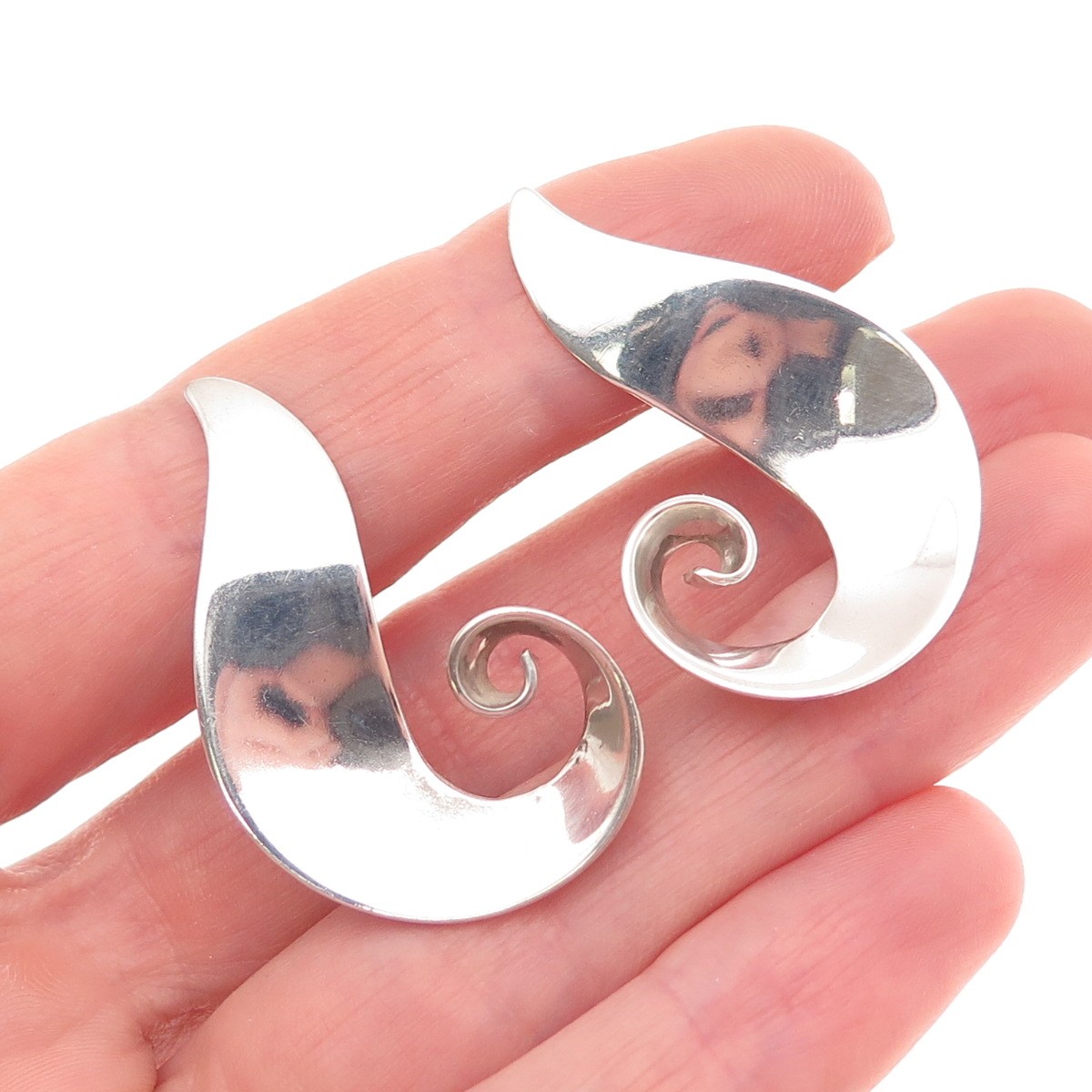 ORB Otto R. Bade 925 Sterling Silver Vintage Modernist Swirl Screw Back Earrings