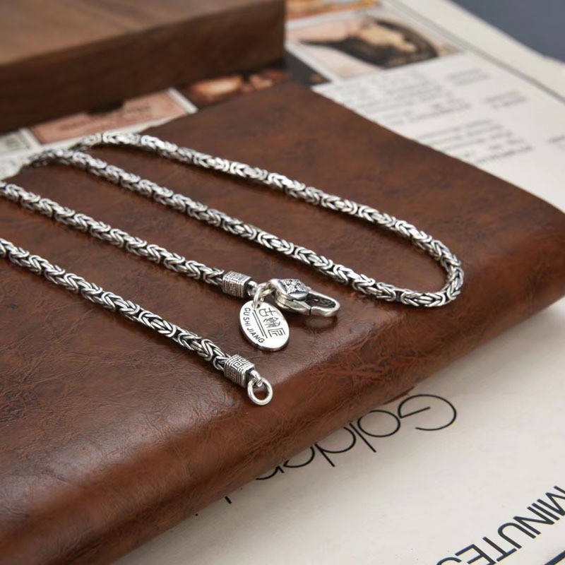Pure 925 Sterling Silver Chain Men Women 2.5mm Width Byzantine Link Necklace