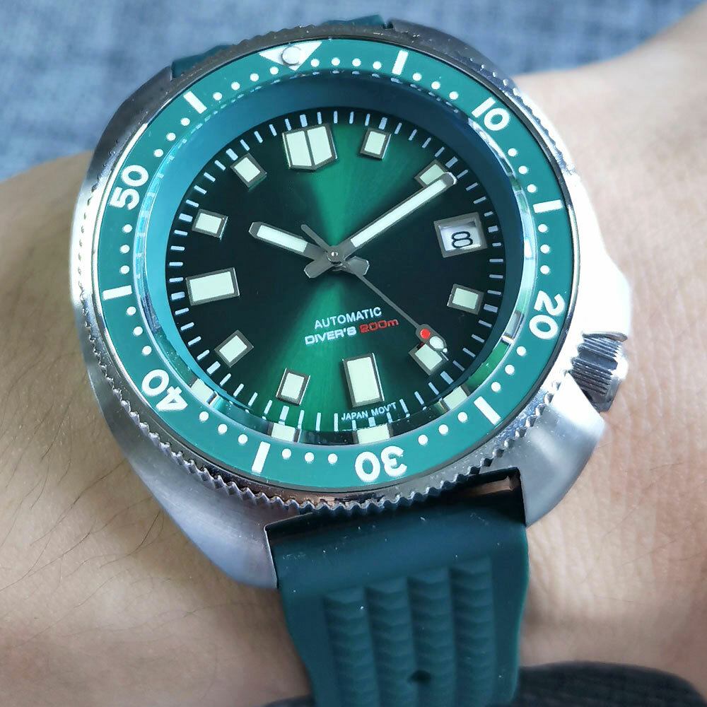 44mm Tandorio sterile luminous green dial NH35 Automatic Steel diving mens Watch
