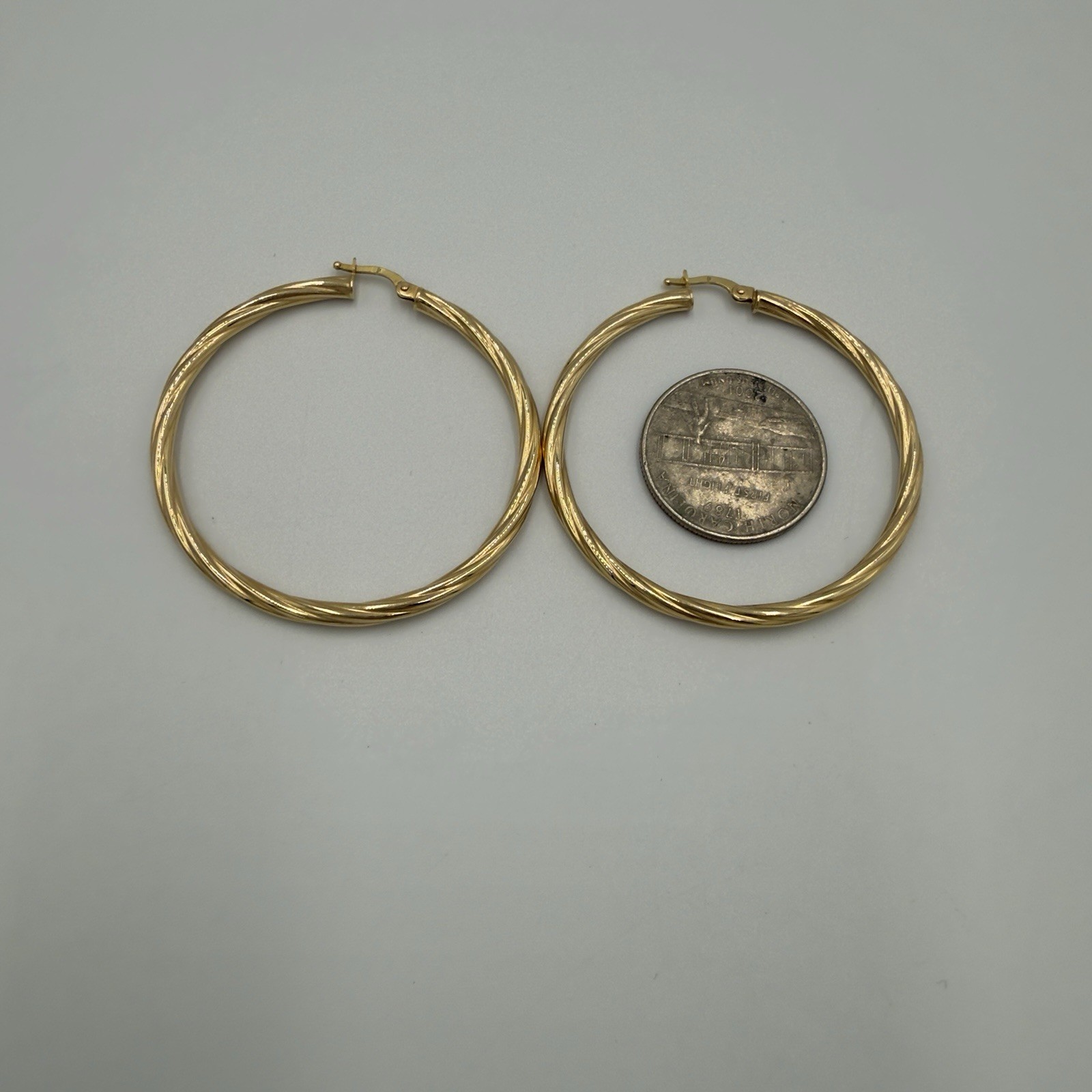 14K Yellow Gold Hollow Hoop Earrings 2″ Large Twisted Rope Textured 2.82g