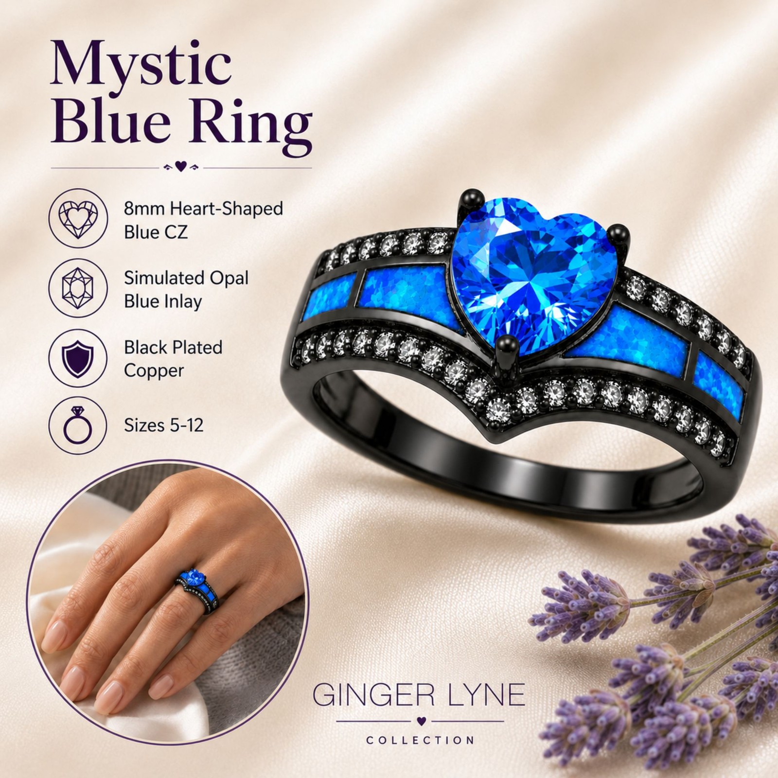 Black Engagement Ring for Women Mystic Topaz CZ Heart Promise Ring Gift for …