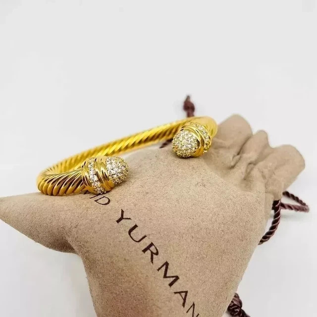 David Yurman7mm Cable Cuff w/ Diamonds & 18K Gold bracelet