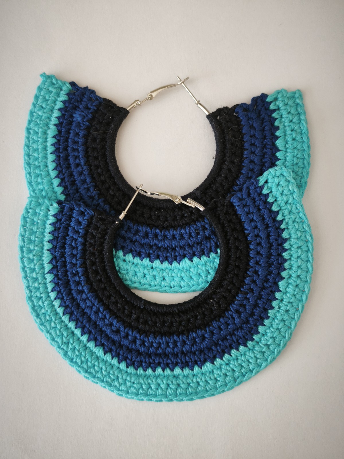 Blue striped statement crochet earrings, Blue extra large hoop earrings