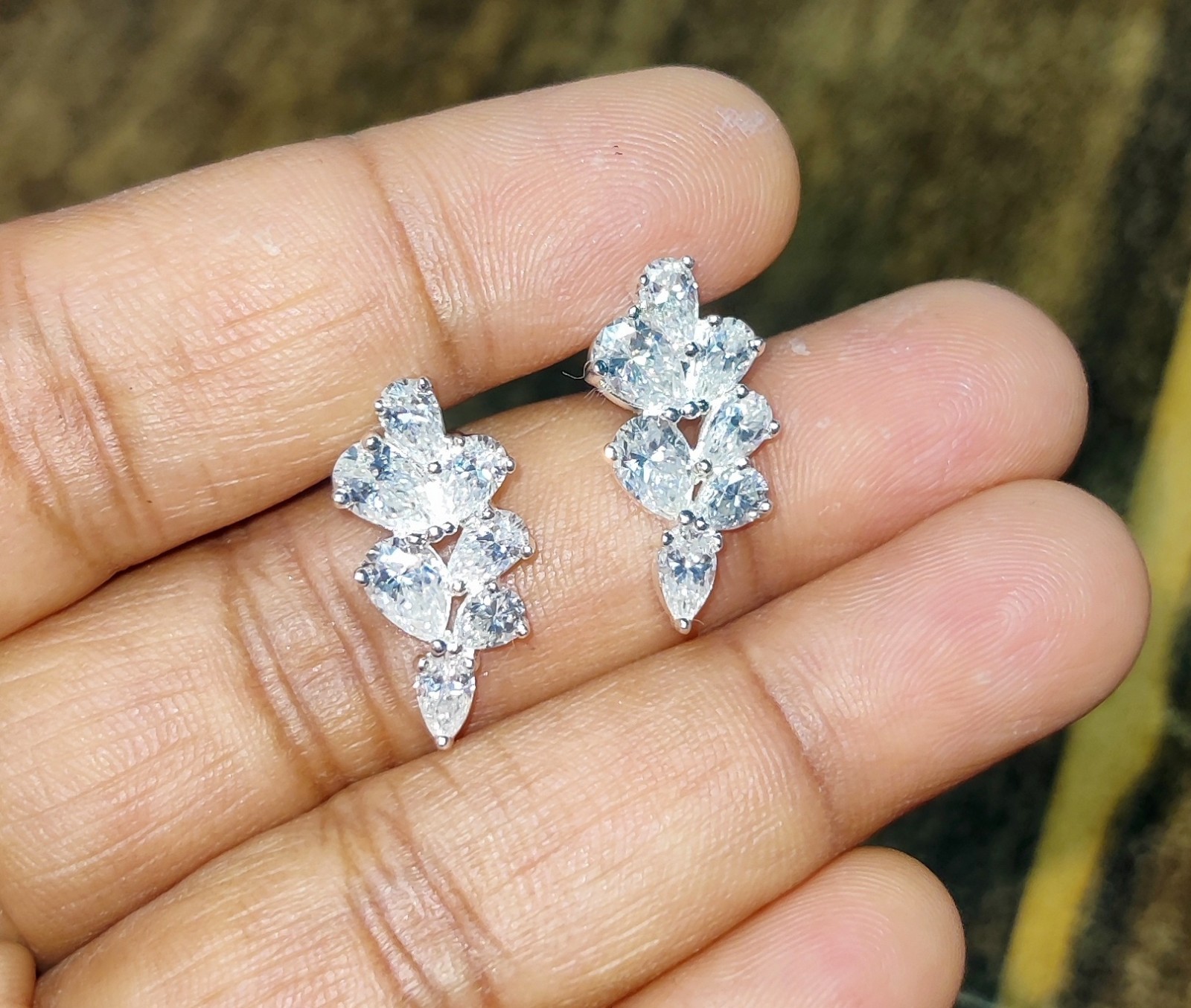2.50Ct Pear Cut Lab Created Diamond Leaves Stud Earrings 14K White Gold Plated