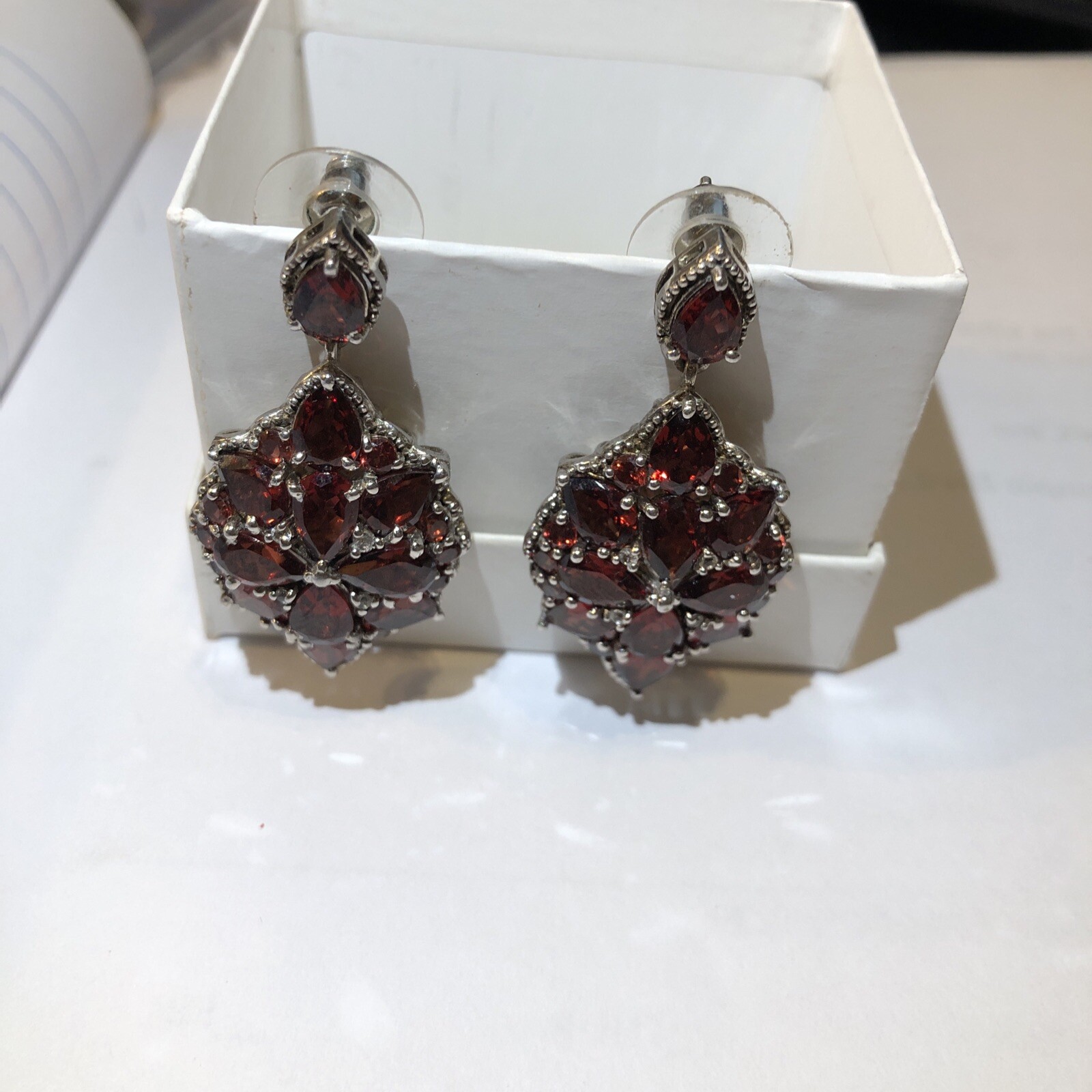 Red Garnet Cluster Marquise 925 Sterling Silver Dangle Earrings