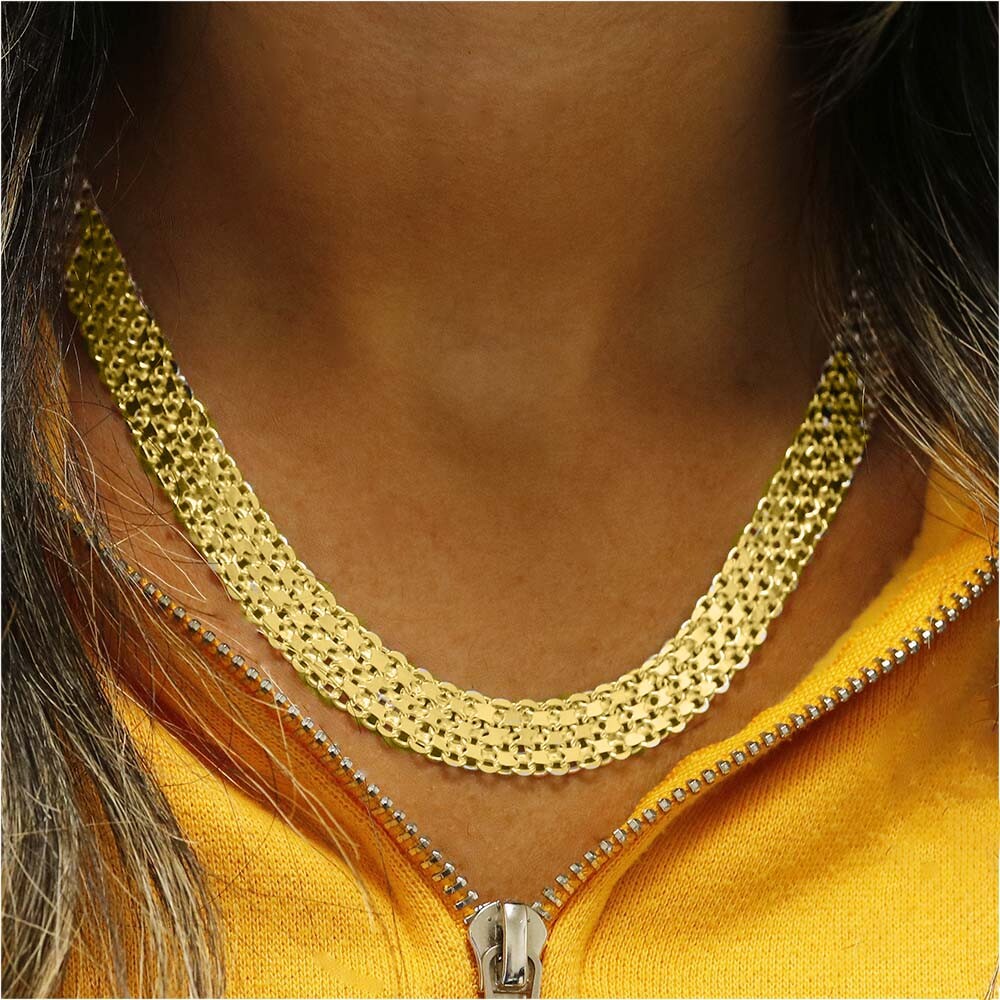 Italian Made 925 Sterling Silver 9MM Flat Bismark Chain Necklace Choker 20″ Inch