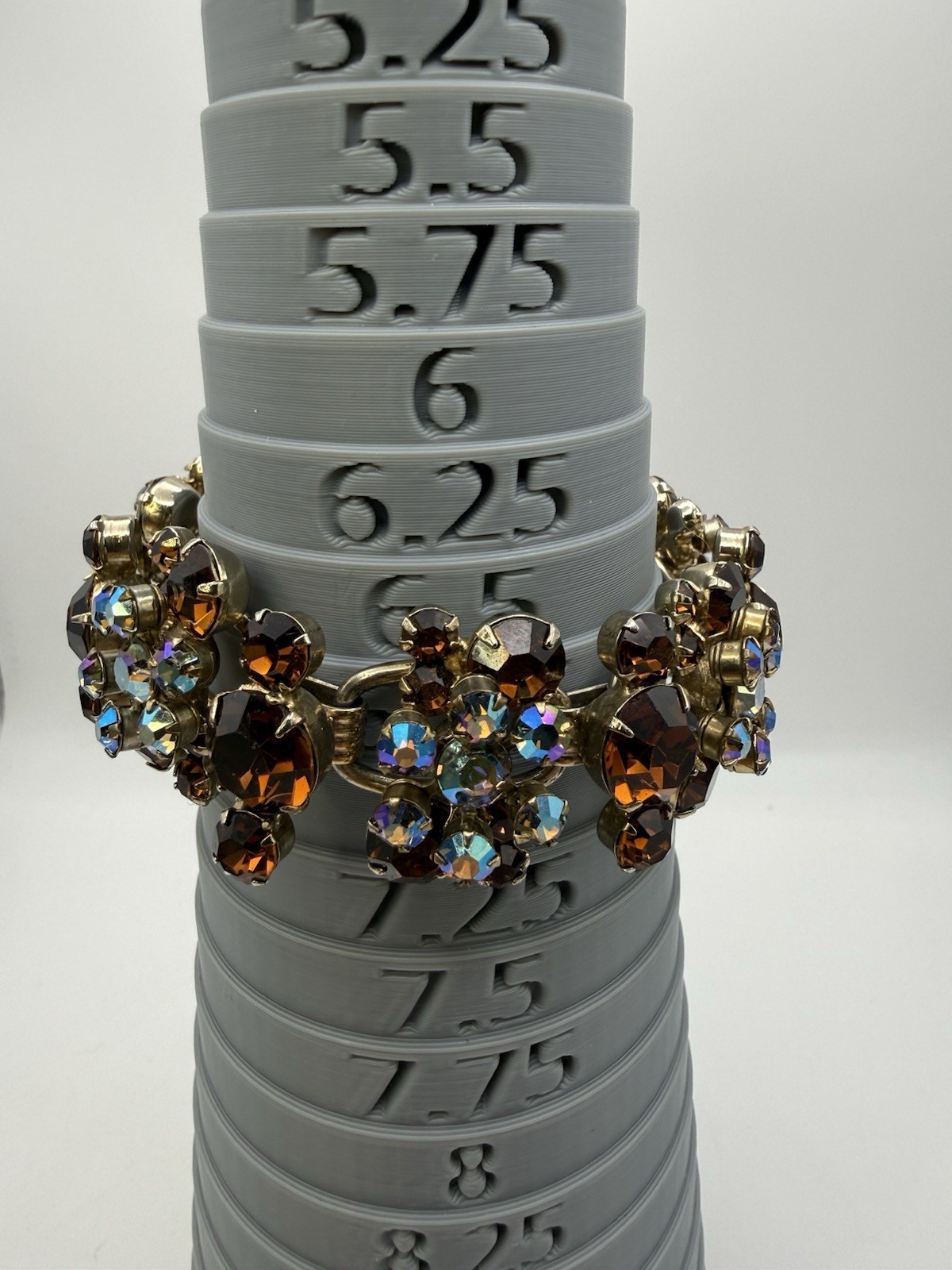 DeLizza & Elster (D &E) Juliana Cognac & Iridescent AB Rhinestone Bracelet 6.75”