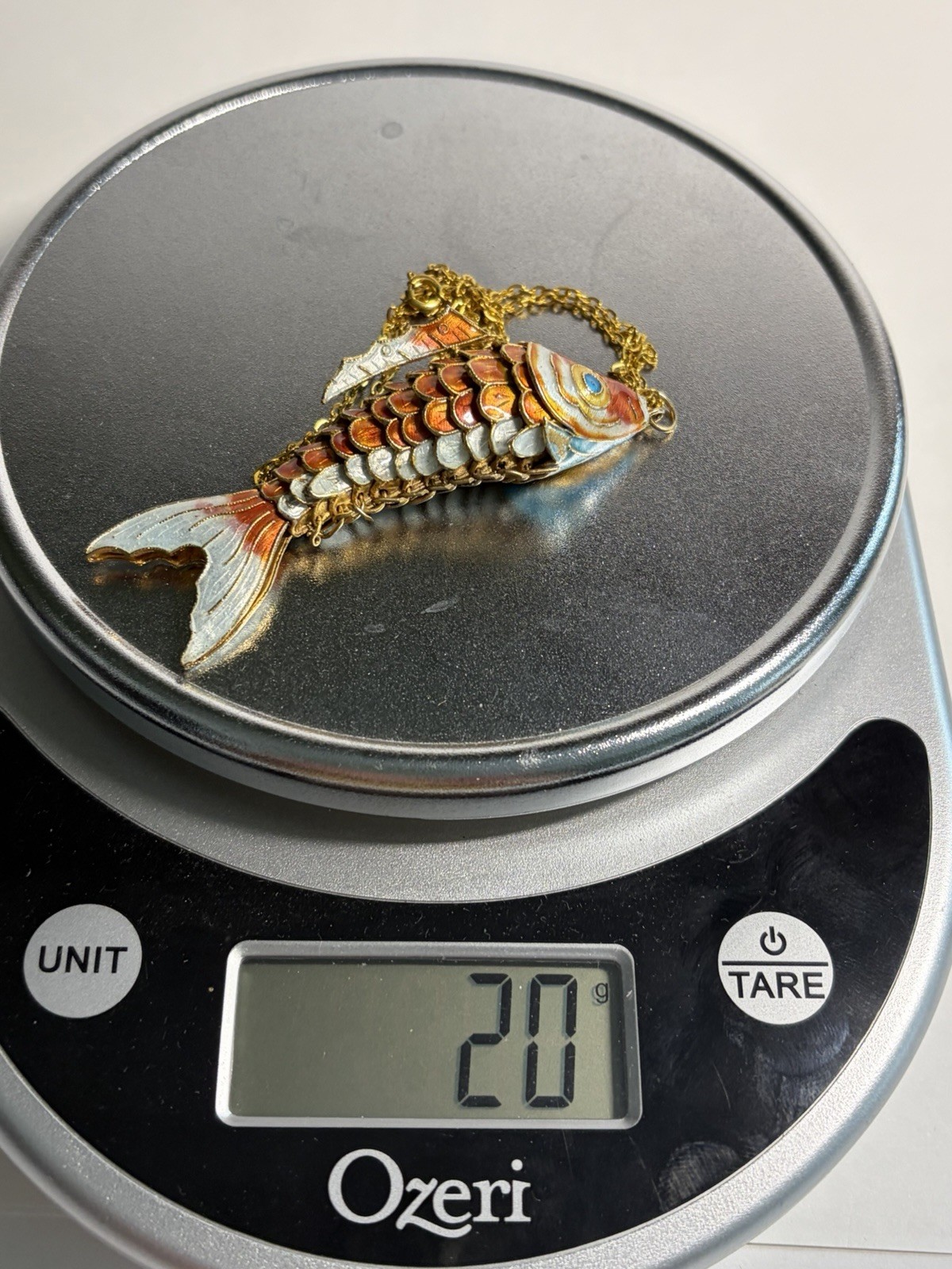 vintage Chinese articulated cloisonné enamel koi fish pendant Estate Jewelry
