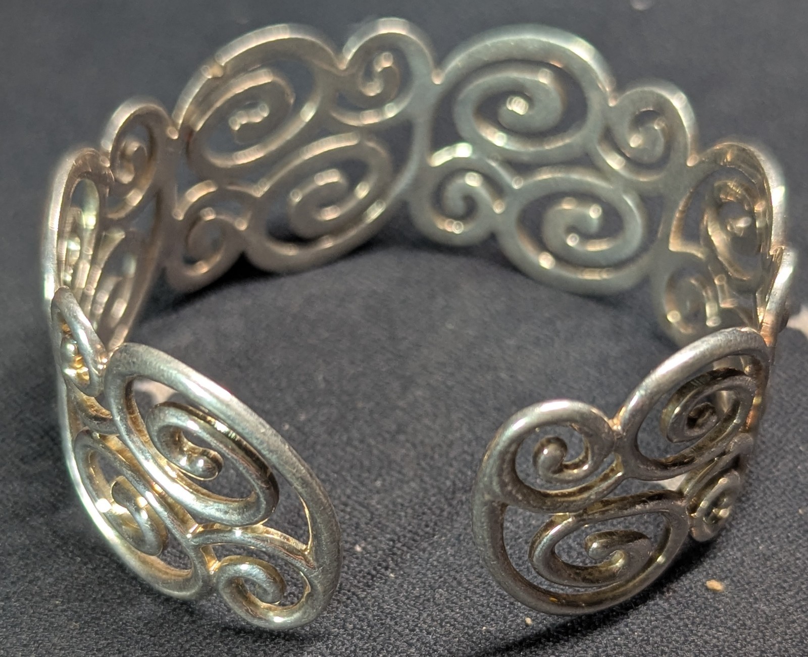 Sterling Silver 925 Ornate Scrollwork Filigree Open Cuff Bracelet 35 grams