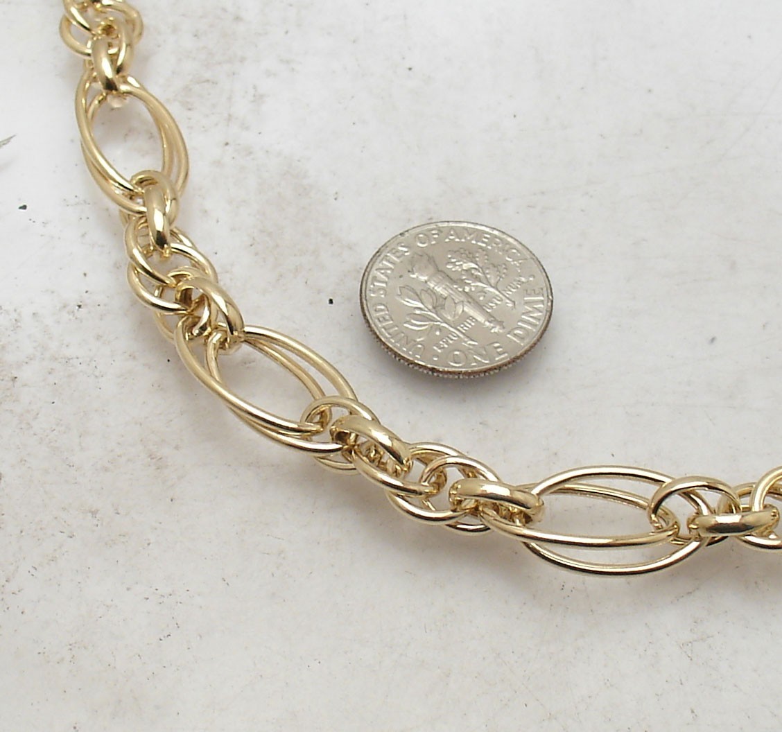 Technibond Double Oval Circle Link Chain Necklace 14K Yellow Gold Plated Silver