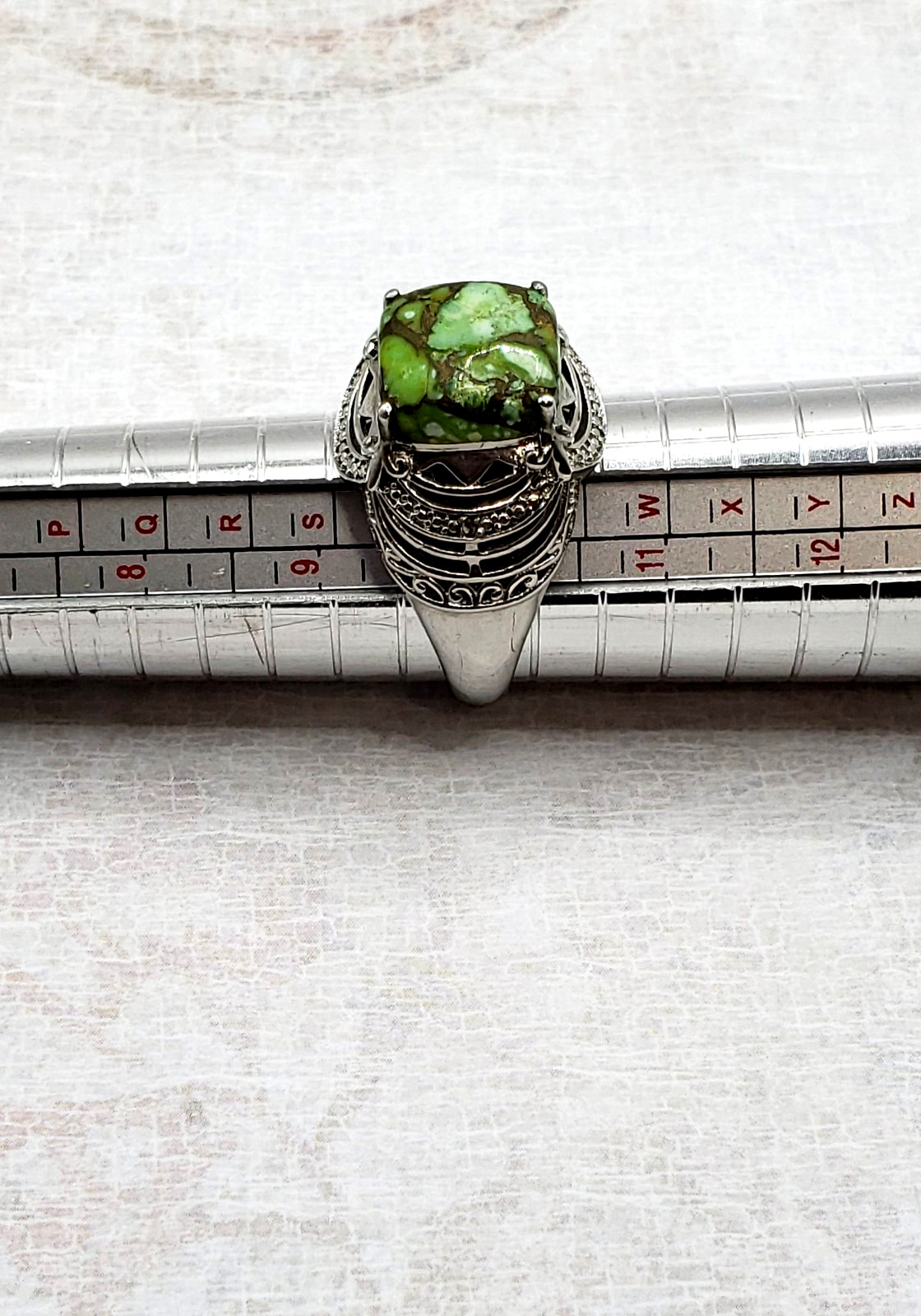STS Karis Signed Contemporary Square Green Mojave Turquoise Ring Sz 10