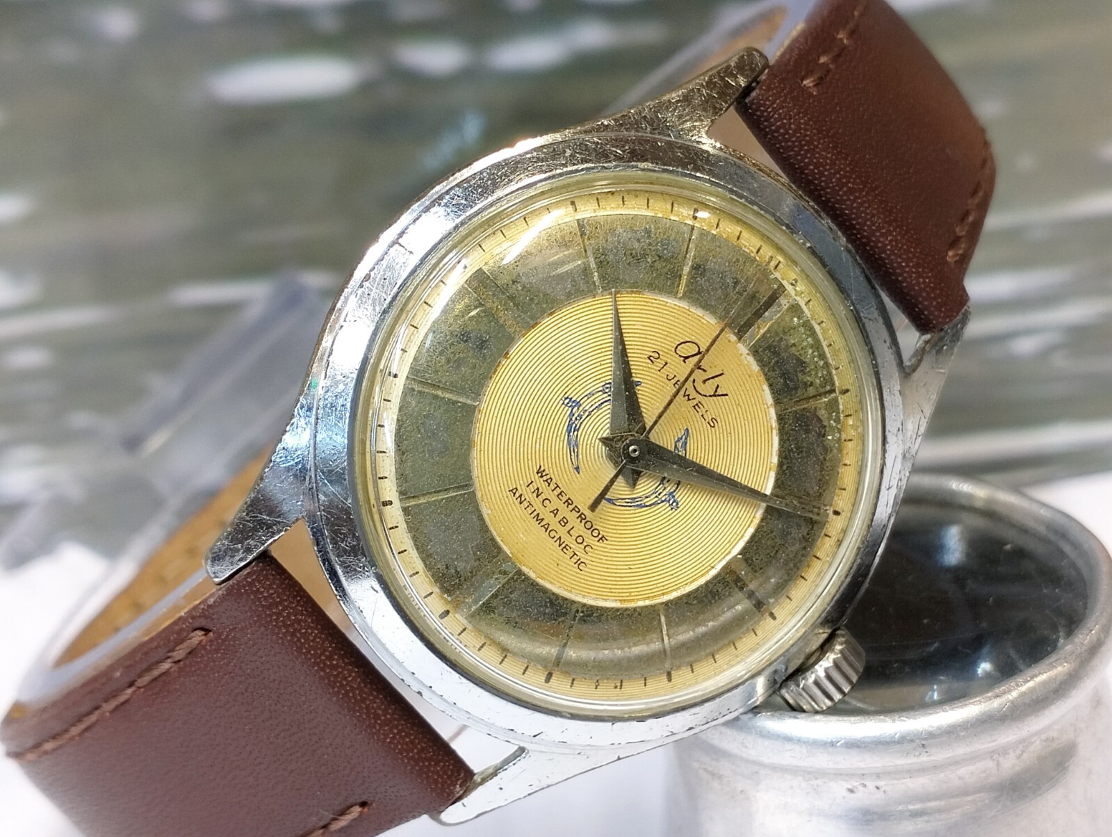 ARLY 21 JEWELS WINDING AGED GOLD DIAL SWISS MEN’S FULL WORKING VINTAGE WATCH