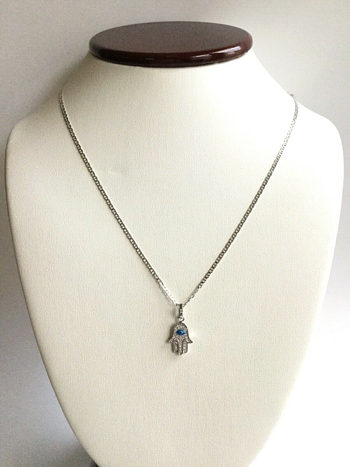 925 SILVER HAMSA EYE MARINER LINK NECKLACE 20″/CADENA DE PLATA MANO,OJO-SN13