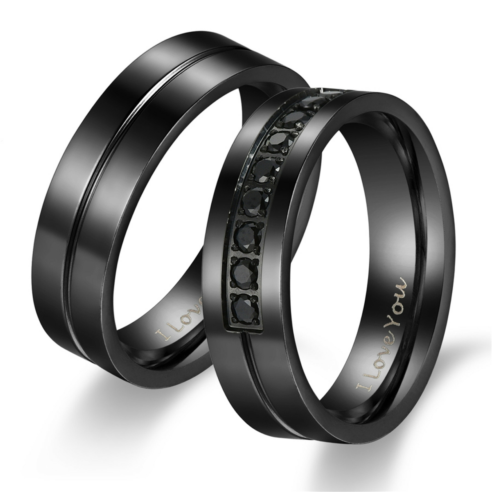 Couples Stainless Steel/Yellow Gold Plated CZ Ring I Love You Promise Band Gift