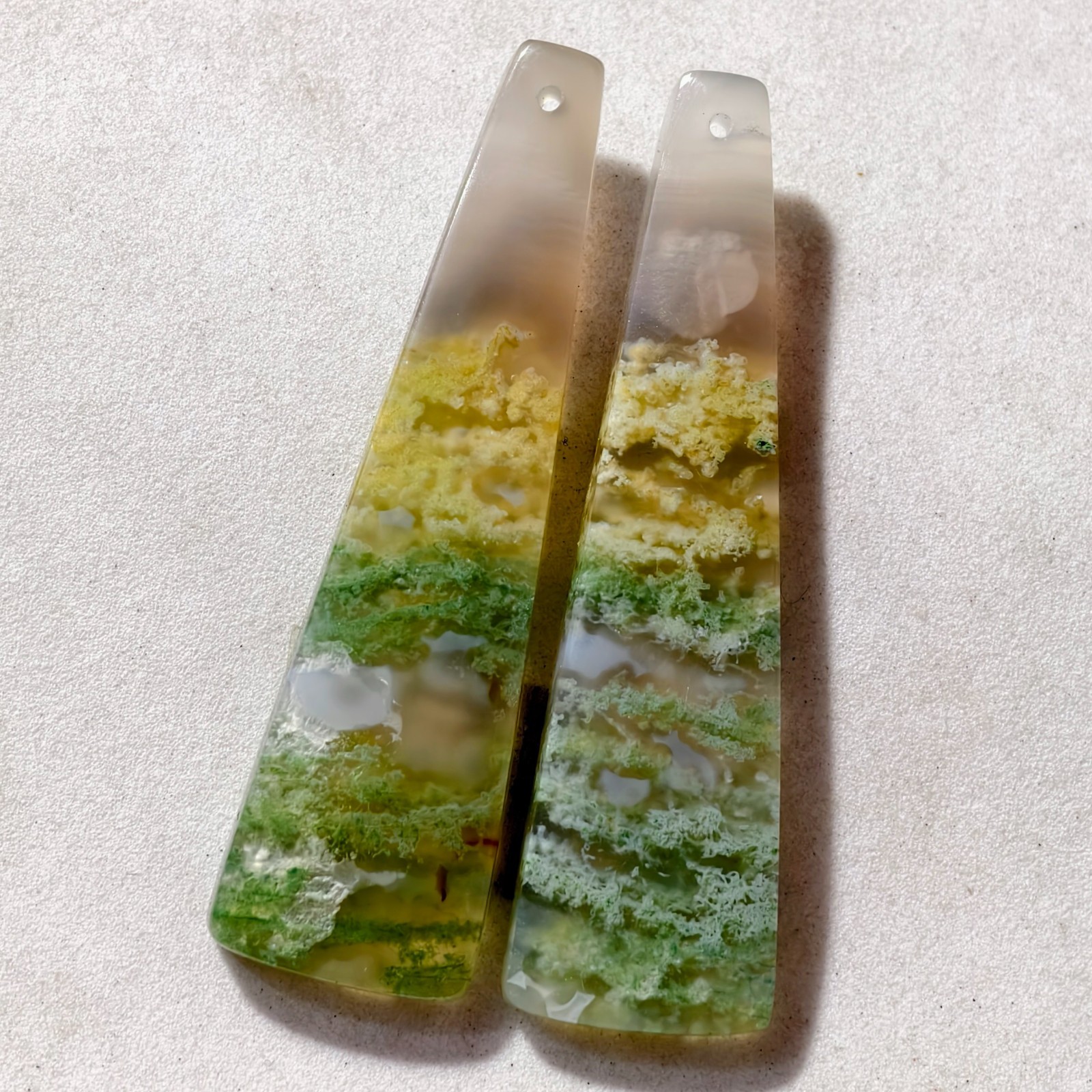 65 Cts Natural Moss Agate Drilled Match Pair Cabochon Gemstone 54.4 X 15.2 MM