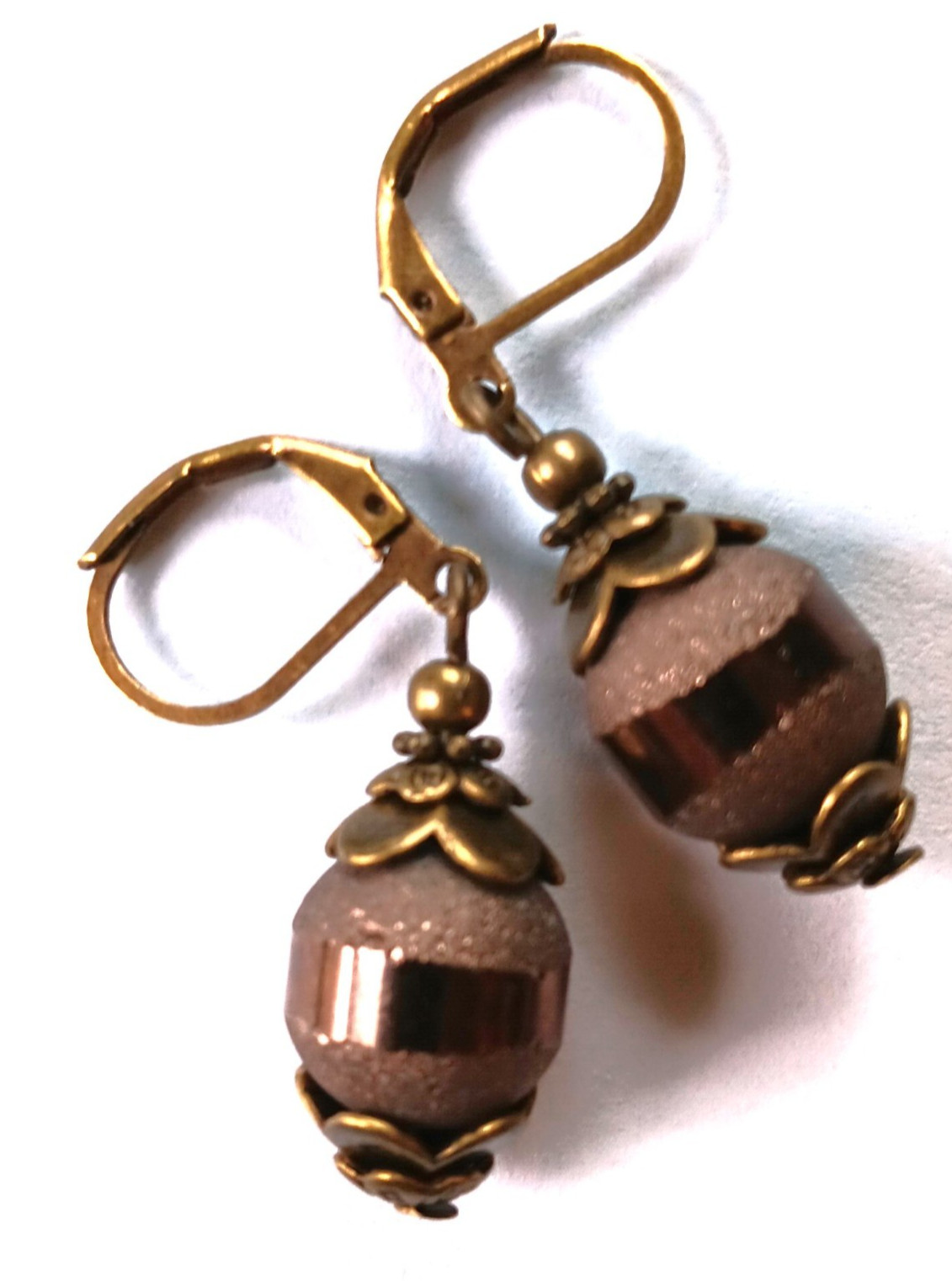 CHOCOLATE frosted CRYSTAL earring Bronze LEVERBACK handcrafted #XSP-b