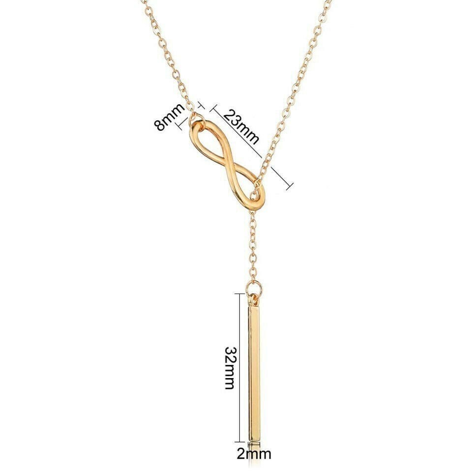 NEW Hollow Infinity Bar Drop Charm Gold Necklace Chain Women Fashion Jewelry