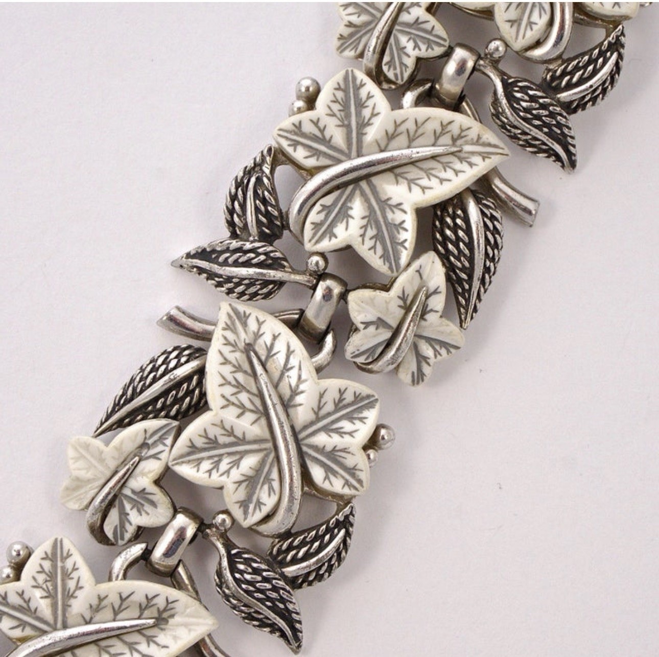 1950’s Marcel Boucher Silver Glass Garden Ivy Leaf Necklace