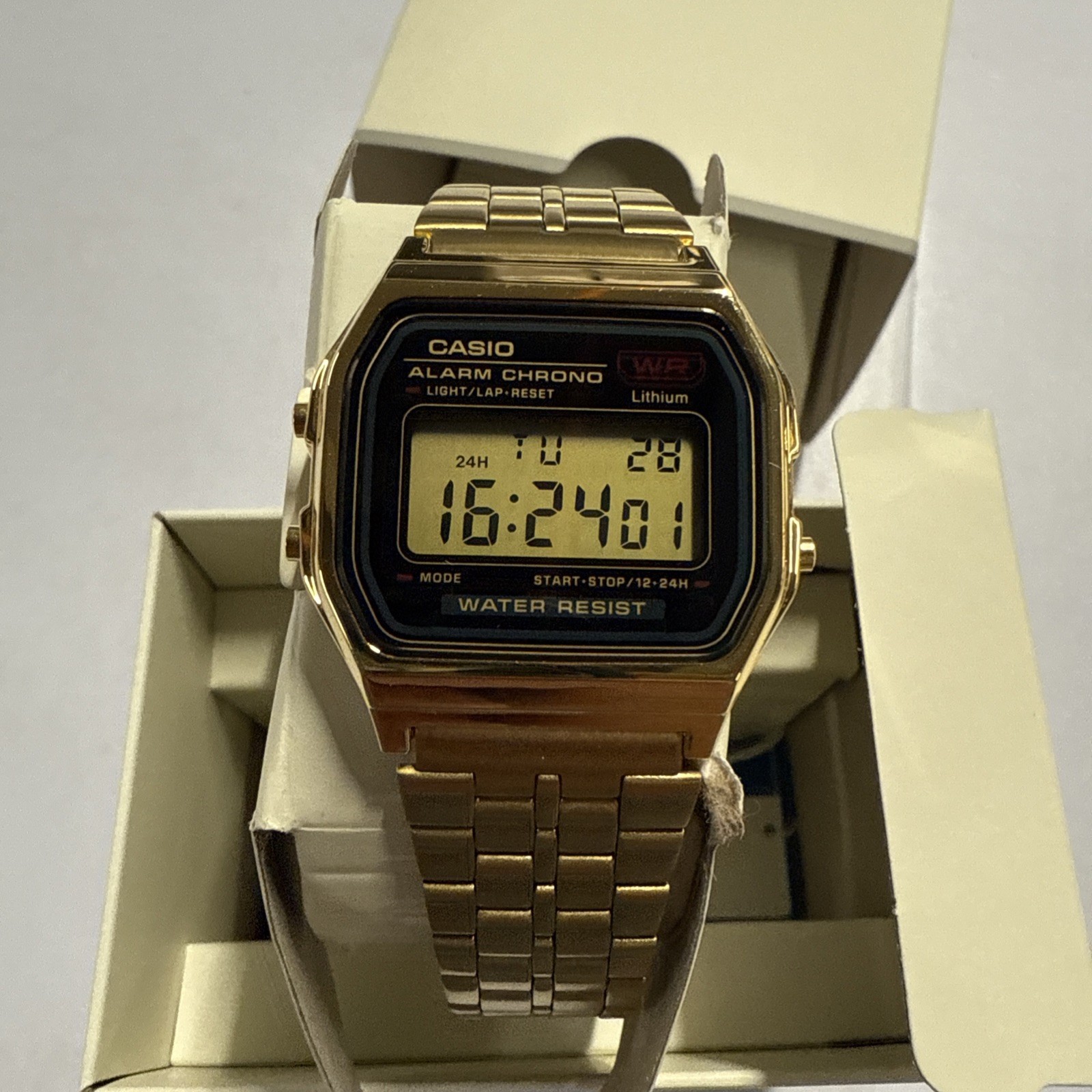 USED Casio A159WGEA-1D Gold Tone Digital Watch JAPAN DH Caseback Scratch On Dial