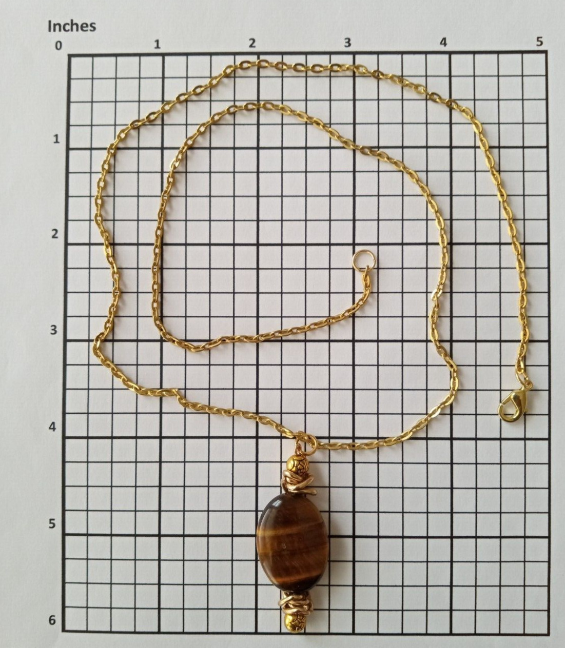 Handmade USA 24-inch Gold Color Chain Necklace Tiger Eye Oval Gemstone Bead