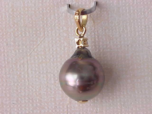 11.5MM X 13.5MM GENUINE TAHITIAN PEARL & DIAMOND PENDANT SOLID 18K YELLOW GOLD
