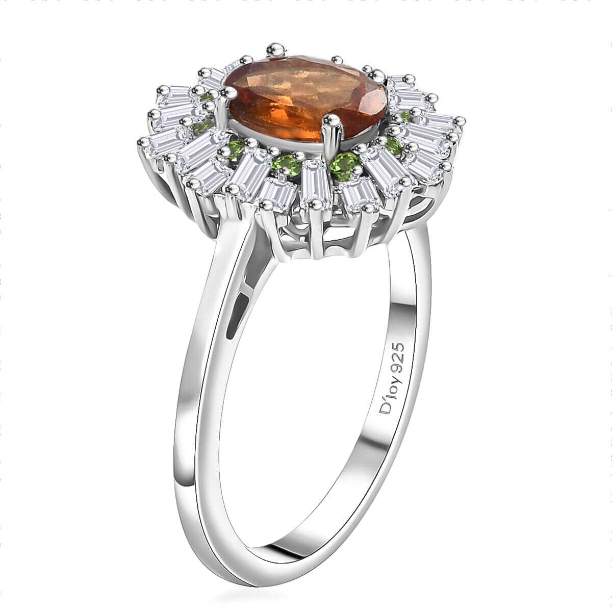 2.00ctw Ceylon Hessonite Garnet and Multigem Sunburst Ring Rhodium Plated Size 7