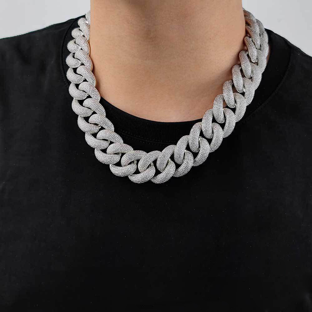 25mm Hip Hop Bubble Cuban Link Chain White CZ Stone 18K Real Gold Plated Jewelry