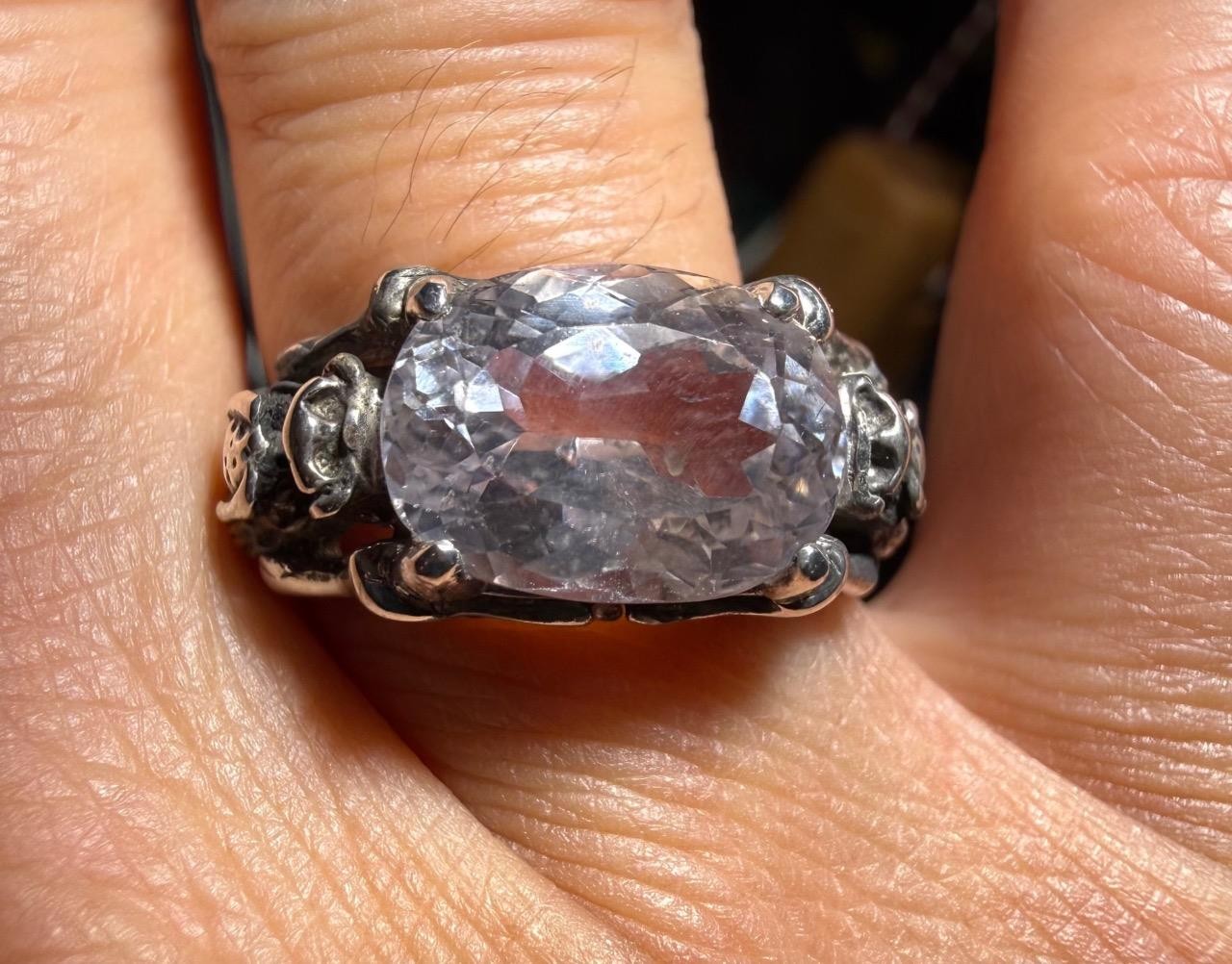 6.42 CT LIGHT PINK KUNZITE .925 STERLING SILVER MENS DRAGON RING SIZE 9.5, 7.8GR