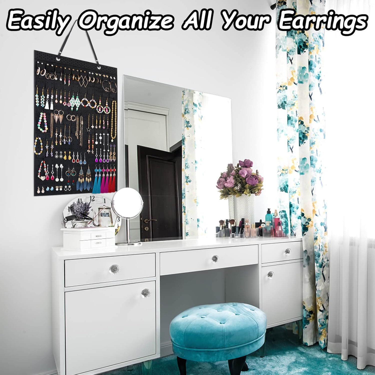 Large Hanging Earring Holder Organizer with 20 Extra Hooks for Jewelry Display