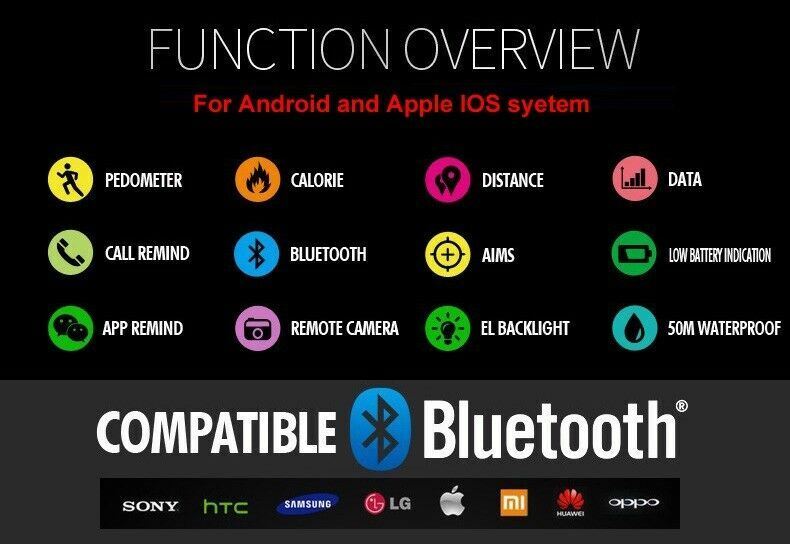 Bluetooth Waterproof Sport Smart Watch Phone Mate For Android IOS iPhone Samsung