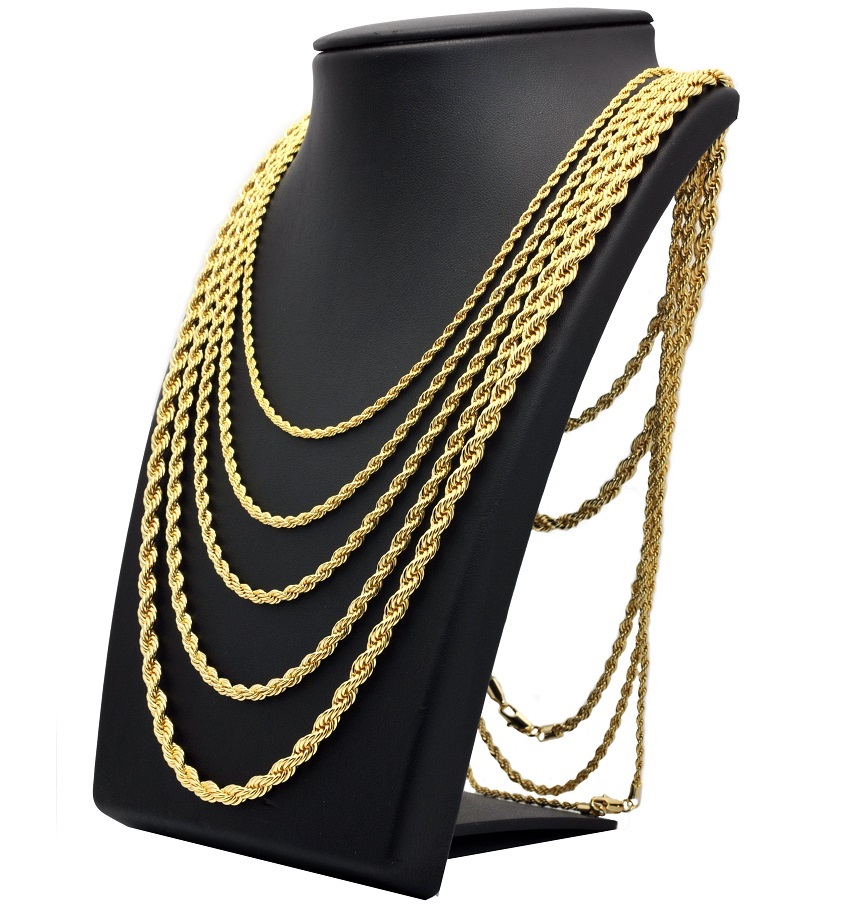 Italian Twist Rope Chain Necklace 2mm 3mm 4mm 5mm 14k Gold Plated 16″ to 30″