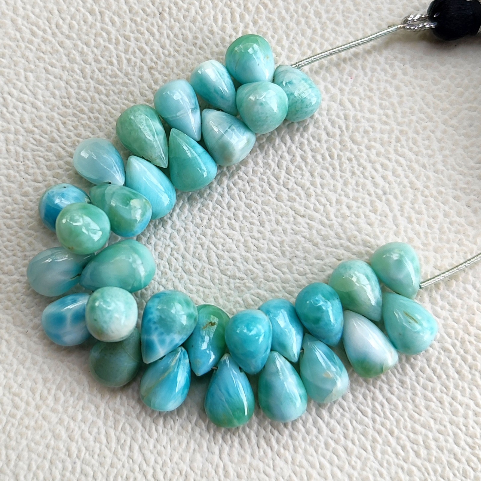 Dominican Republic Larimar Drop Beads 4″ Strand Smooth Gemstones 9x6mm-10x7mm