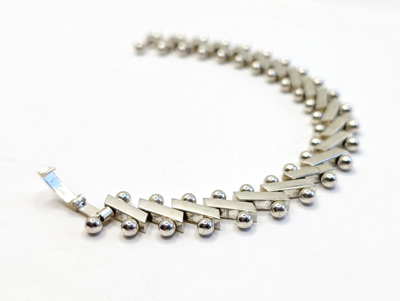 OOAK Vtg Sterling Silver Modernist DNA Articulated Chain Bracelet – 7 1/4″, 34g