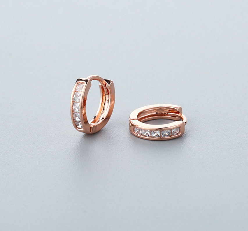 Men Women White Gold Plated Clear Square CZ Huggie Hoop Snap Earrings Gift I36