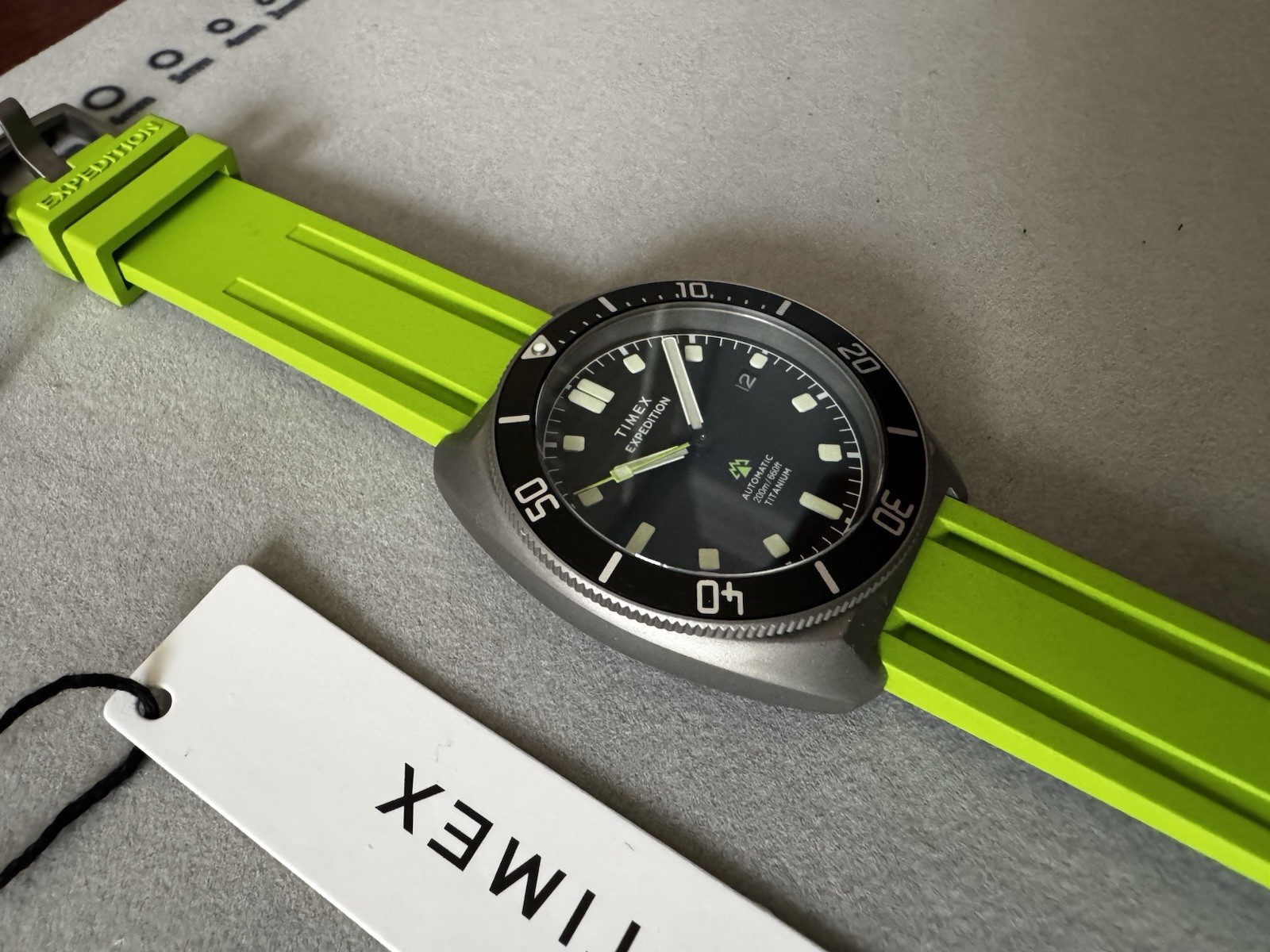 Timex Expedition Pioneer Titanium Automatic Watch w/ Lime Green Strap, New