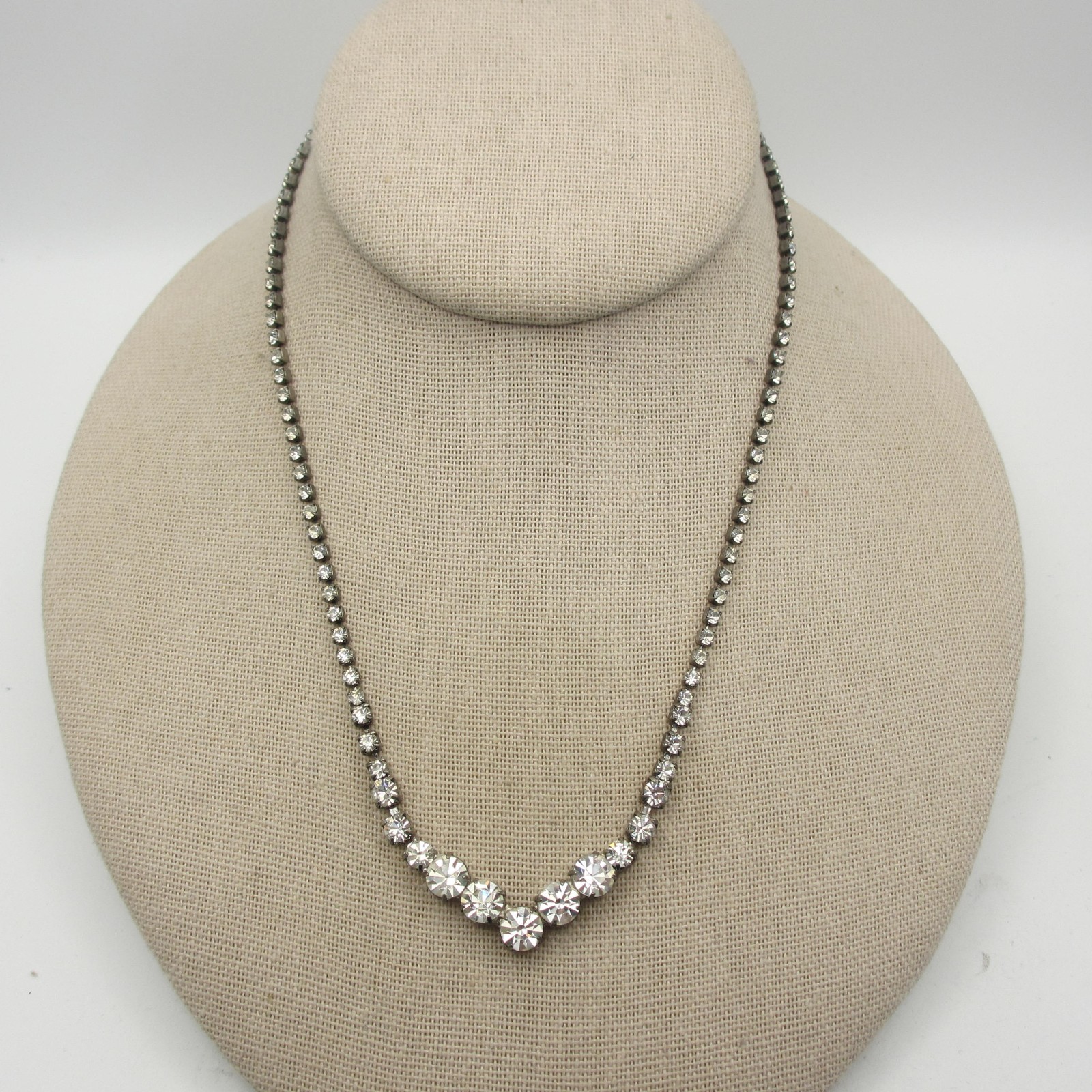 Vintage Rhinestone Necklace Prong Set Dainty Special Occasion 16 Inch