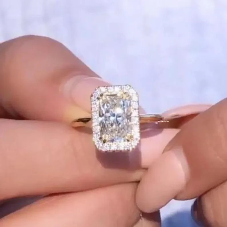 3.20Ct Radiant-Cut EF/VS1 Lab Grown Diamond Halo Engagement Ring 14k Yellow Gold