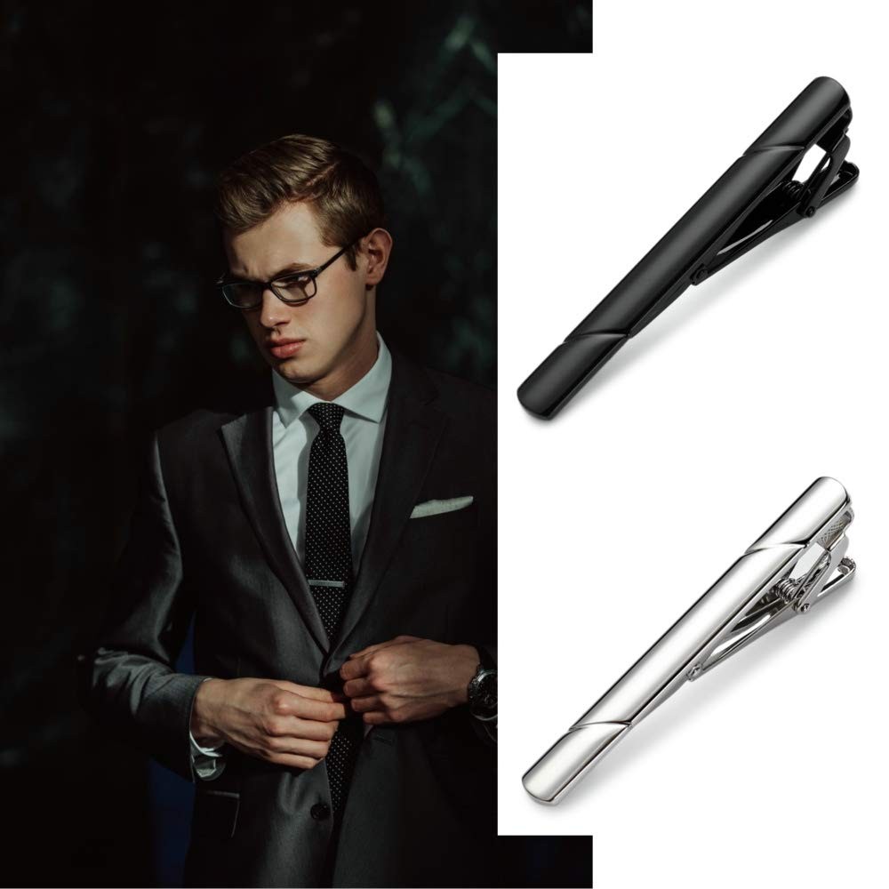 MOZETO Tie Clips for Men, Black Gold Blue Silver Tie Bar Set for Regular Ties…