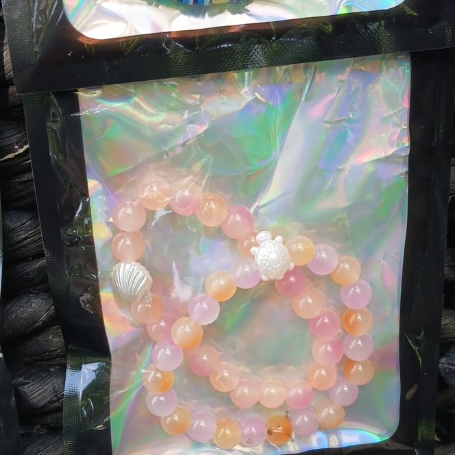 Multicolor Stretch Beaded Charm Bracelets Lot, Beach Theme, Dangle Charms