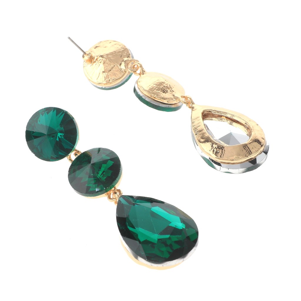 Gold Tone Alloy Metal Crystal Rhinestone Drop Post Earrings ER2648-EME
