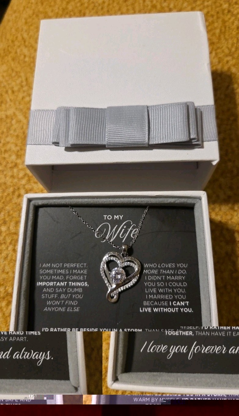 To My Wife Gift “I Love You Always & Forever” Double Heart Silver Necklace