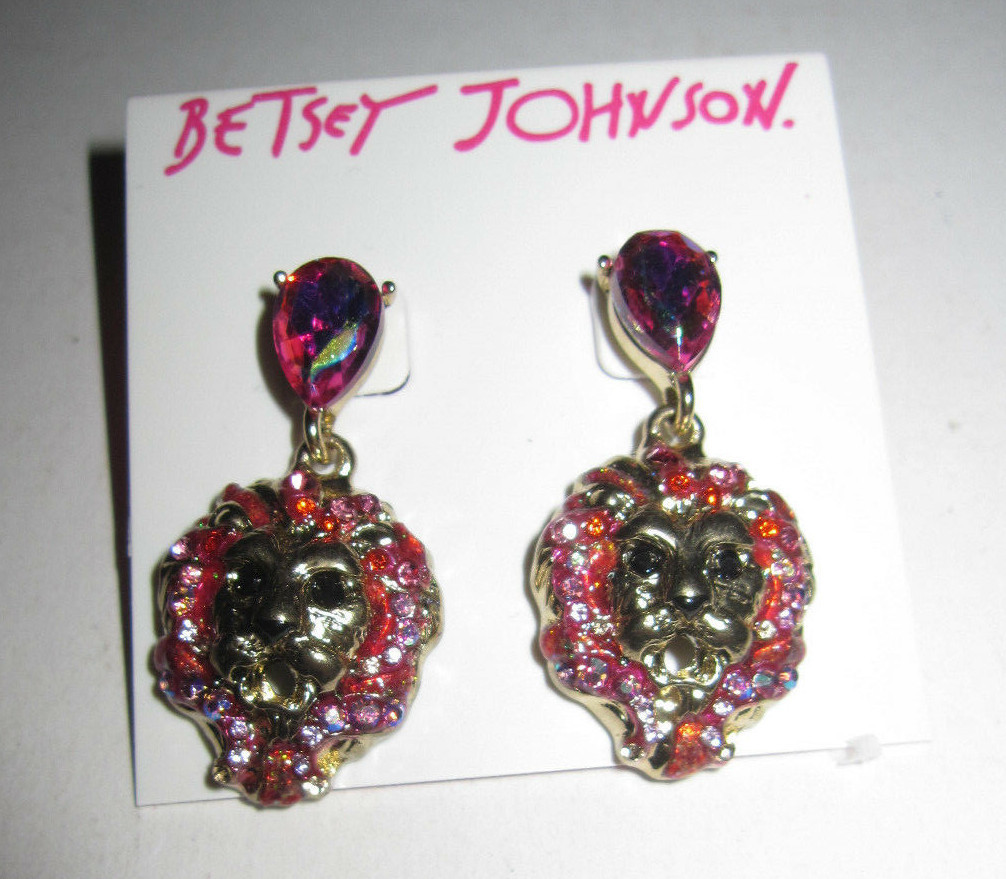 BETSEY JOHNSON MAGICAL CREATURE LION HEAD WITH BLING HEAD DANGLE EARRINGS