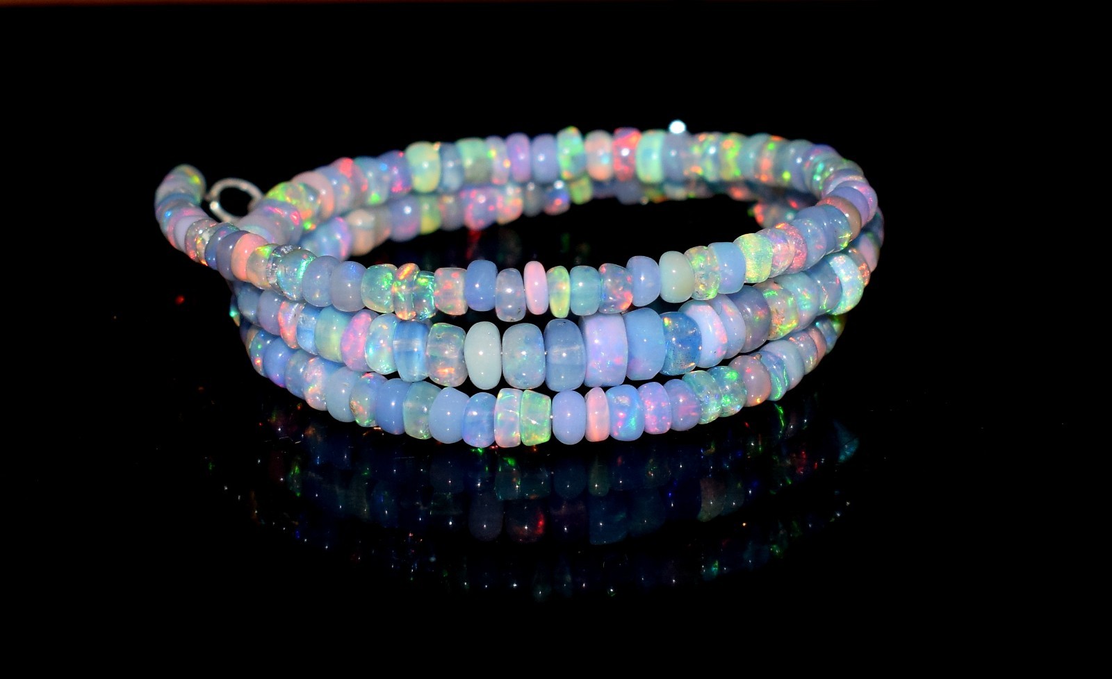 AAA+ Natural Ethiopian Opal Wello Fire Opal Gemstone Beads 16”Necklace 0351