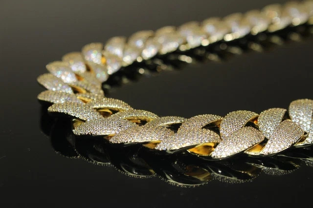 14k Yellow Gold Plated 4mm 3Ct Round Cut Simulated Diamond Men’s Cuban Bracelet